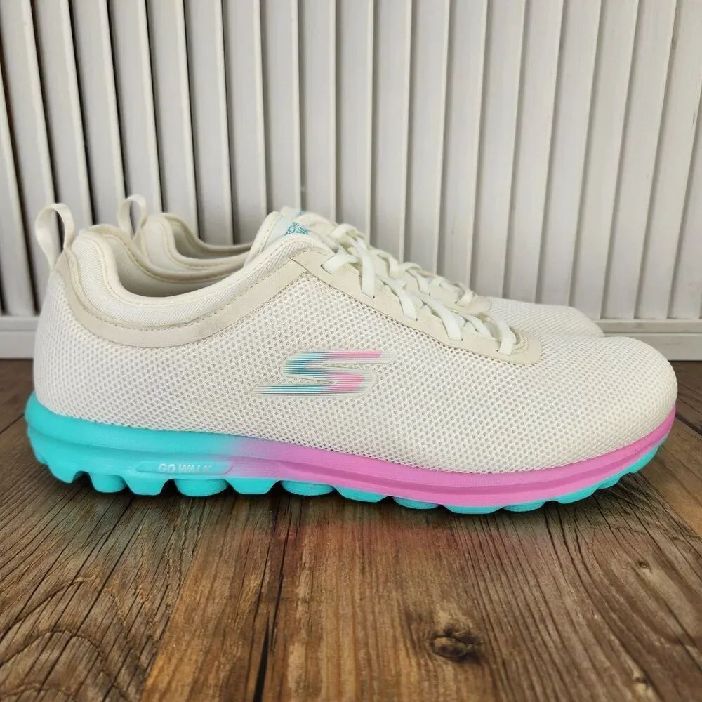 Skechers Go Walk Travel Vegan Womens Sz 9.5 White Walking Slip On Shoes 124286
